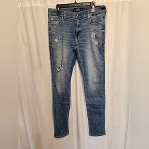 Men's Hollister Medium Wash Distressed Stacked Skinny Advanced Stretch 34x32 EUC